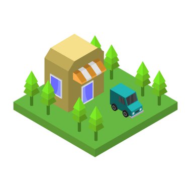izometrik ev ikonu vektör illüstrasyonu