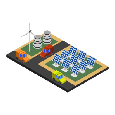 Güneş panellerinin izometrik çizimi, eko enerji