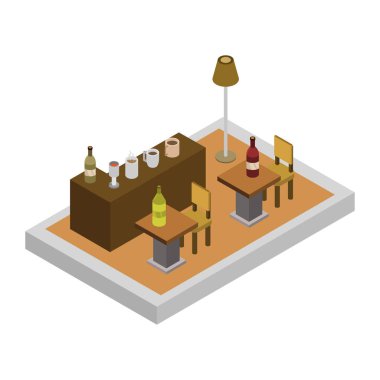 Bir restoran ikonunun izometrik tasarımı. vektör illüstrasyonu.