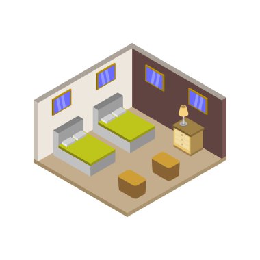 Yatak ve vektör tasarımı ile izometrik iç dizayn