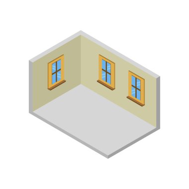 izometrik oda tasarımı, düz vektör çizimi