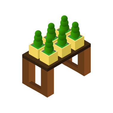 Ağaçlı izometrik simge tablosu, vektör illüstrasyonu basit tasarım 