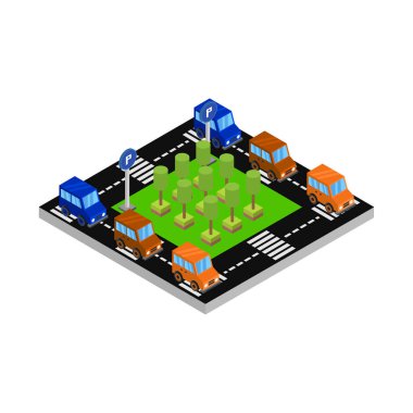 Otoparkın izometrik simgesi. vektör illüstrasyonu.