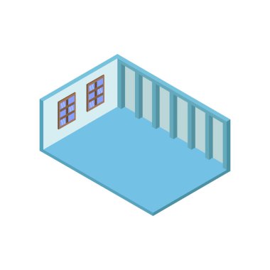 izometrik oda tasarımı, düz vektör çizimi