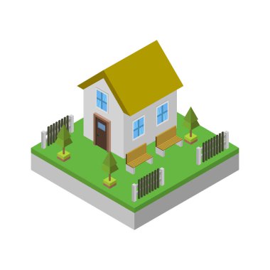 izometrik ev simgesi, 3 boyutlu illüstrasyon