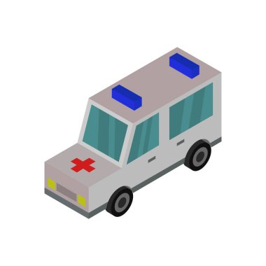Ambulans simgesi. İzometrik çizimde ambulans vektör simgesi web için