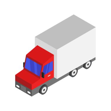 Beyaz zemin üzerinde izometrik kamyon simgesi izole edildi. vektör illüstrasyonu  