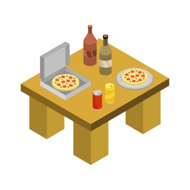 Gıda ile tablo, izometrik vektör simgesi tasarımı