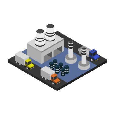 Endüstriyel izometrik ikon vektör illüstrasyon grafik tasarımlı fabrika 