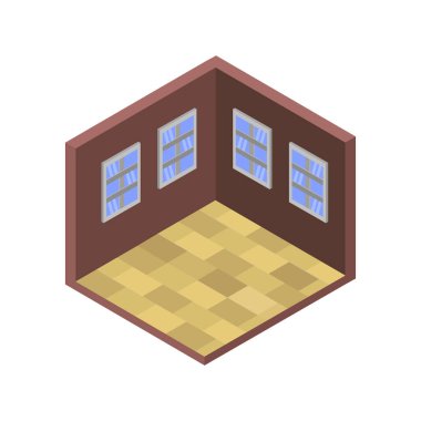 izometrik oda tasarımı, düz vektör çizimi