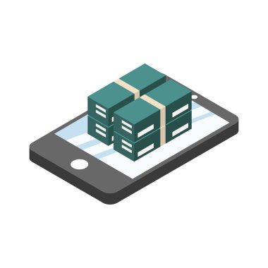 Para vektörü illüstrasyon tasarımlı izometrik akıllı telefon