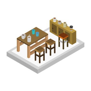 Beyaz arkaplanda izometrik mutfak çizimi