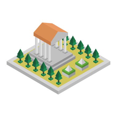 Ağaç ve çimen vektör tasarımlı izometrik ev