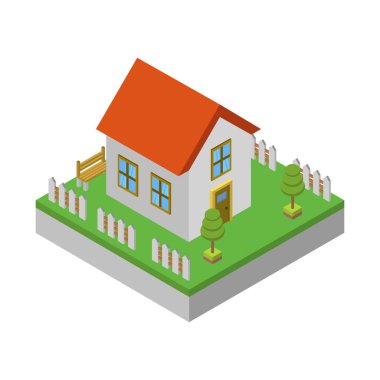 izometrik ev simgesi, 3 boyutlu illüstrasyon