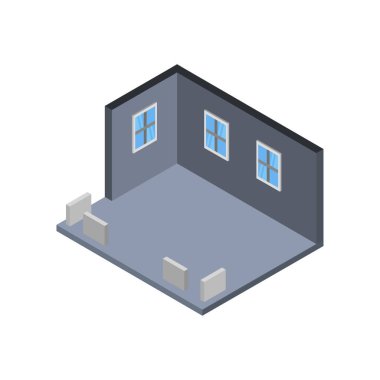 izometrik oda tasarımı, düz vektör çizimi