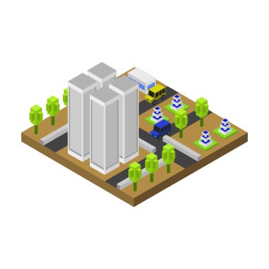 izometrik modern şehir, vektör illüstrasyonu basit tasarım 