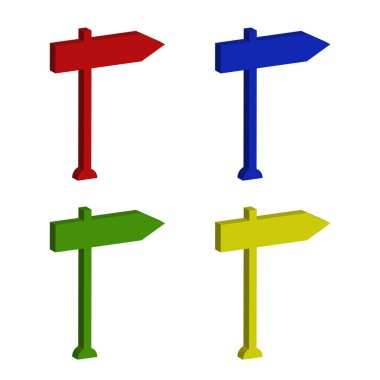 Renkli 3D yön göstergeleriyle ayarlandı. vektör illüstrasyonu.