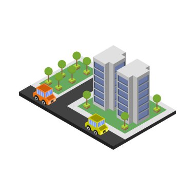 vektör düz izometrik şehir binası simgesi