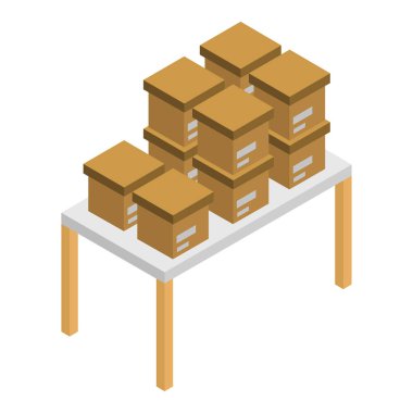 izometrik karton kutular simgesi, vektör basit tasarım 