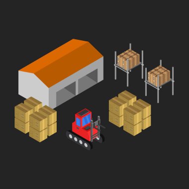 izometrik depo, vektör çizimi basit tasarım 