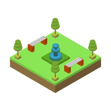 Ağaçlı izometrik vektör şehir parkı