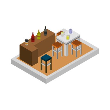 Beyaz arkaplanda izometrik mutfak çizimi