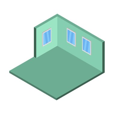 izometrik oda tasarımı, düz vektör çizimi