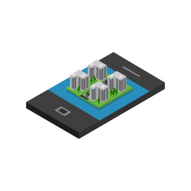 Telefonu olan izometrik akıllı şehir 