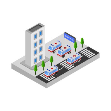 Hastane izometrik bileşim vektör çizimi