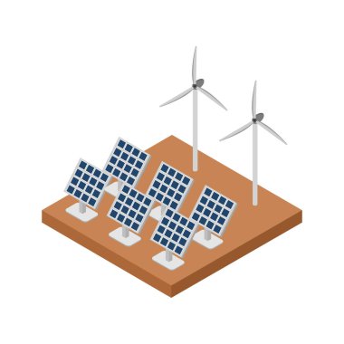 Güneş paneli elektrik türbinleri ve güneş panelleri vektör illüstrasyon tasarımı