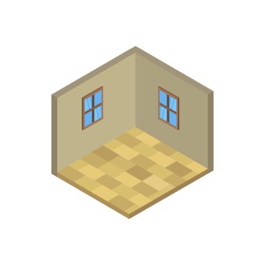 izometrik oda tasarımı, düz vektör çizimi