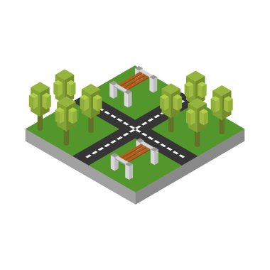 Ağaçlı izometrik vektör şehir parkı