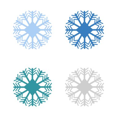Beyaz arkaplanda izole edilmiş kar tanesi simgeleri, vektör illüstrasyonu