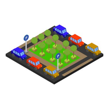 Otoparkın izometrik simgesi. vektör illüstrasyonu.