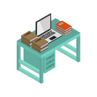 İzometrik biçim ofis odasının vektör çizimi