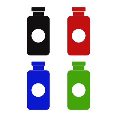 Renkli şurup şişeleri.