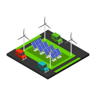 Güneş panellerinin izometrik çizimi, eko enerji