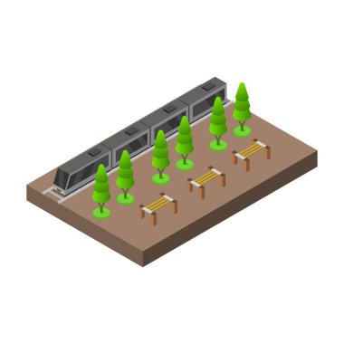 Bir tren istasyonunun vektör izometrik simgesi