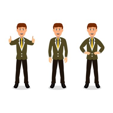 Tasarım ve sunum için farklı pozlarda iş adamı, vektör illüstrasyonu