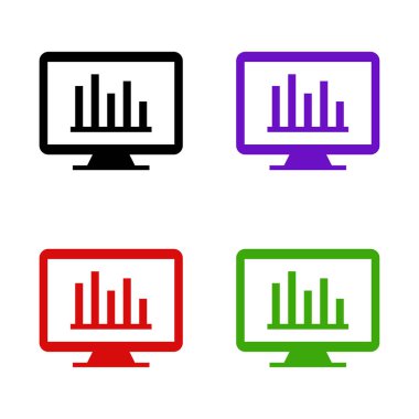 Siyah çizgi bilgisayar monitörü simgesi beyaz arkaplanda izole edildi. Bilgisayar bileşeni işareti. Simgeleri renklendirin. Vektör İllüstrasyonu