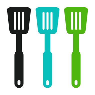 Siyah spatula simgesi beyaz arkaplanda izole edildi. Bir ikon spatula. bbq spatula işareti. Barbekü ve ızgara aleti. Ayarla