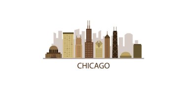 Chicago ile şehrin vektör düz çizimi.