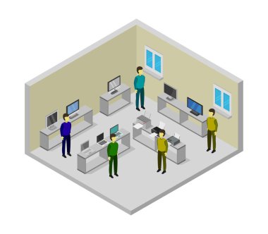 3 boyutlu izometrik ofis iç tasarımı