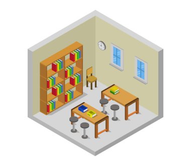 izometrik iç tasarım, vektör illüstrasyonu