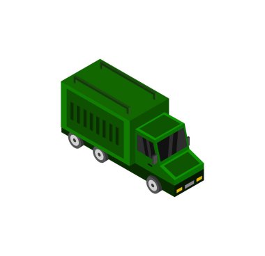 İzometrik ikon kamyonu. Beyaz arkaplanda 3 boyutlu resimleme izole edildi