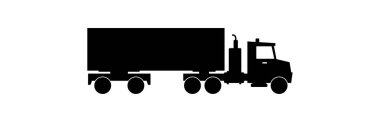 Beyaz arka planda siyah kamyon simgesi.