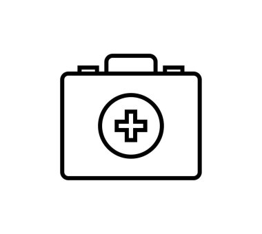 İlk yardım çantası çizgisi simgesi, vektör illüstrasyonu 