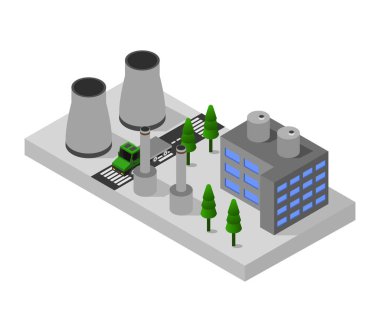 izometrik fabrika simgesi, vektör illüstrasyonu 