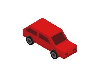kırmızı araba izometrik 3 boyutlu illüstrasyon.