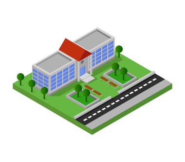 Yeşil çimenli izometrik ev